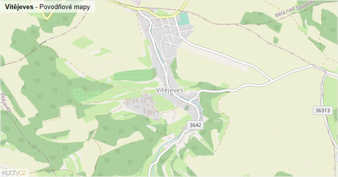 Vítějeves - záplavové mapy stoleté vody