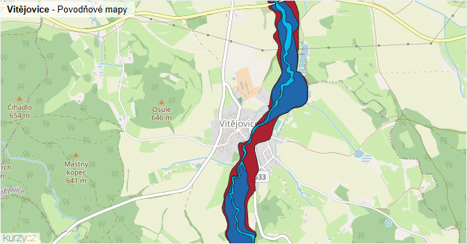 Vitějovice - záplavové mapy stoleté vody
