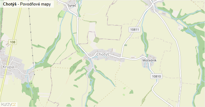 Chotýš - záplavové mapy stoleté vody