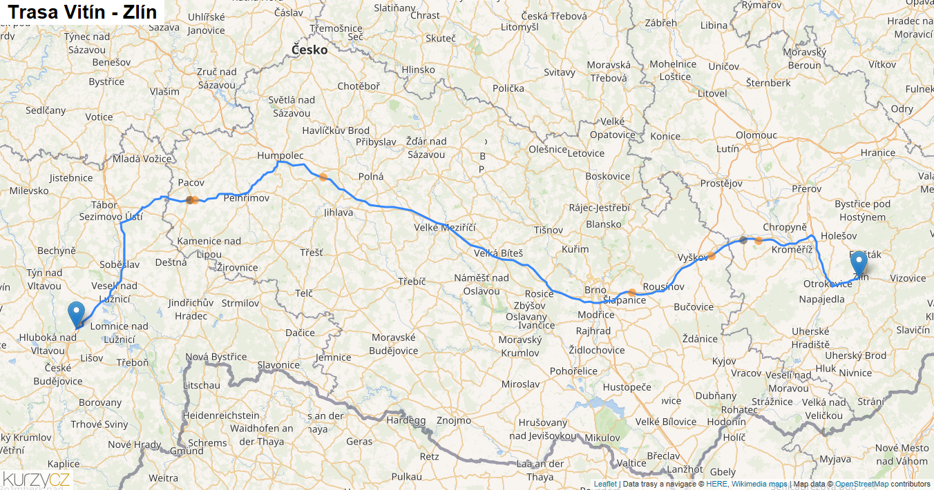 Vitín-Zlín, mapa trasy