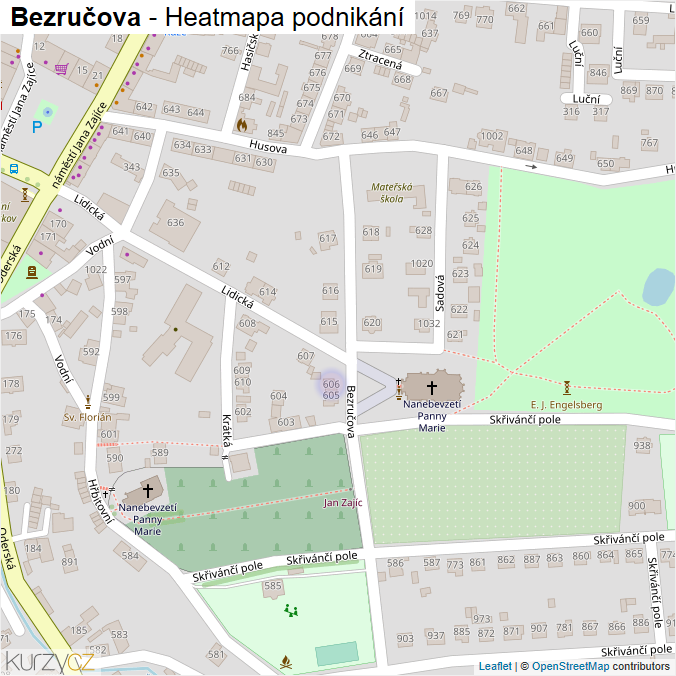 Mapa Bezručova - Firmy v ulici.