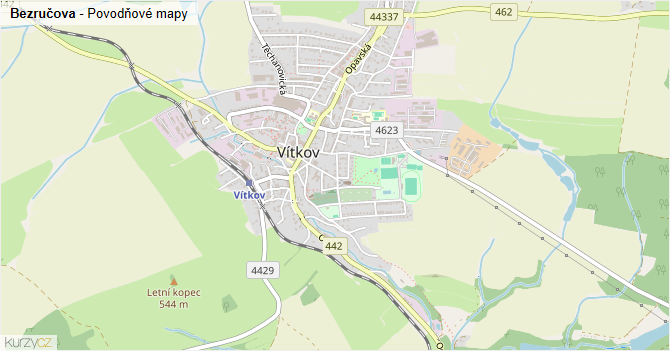 Bezručova - záplavové mapy stoleté vody