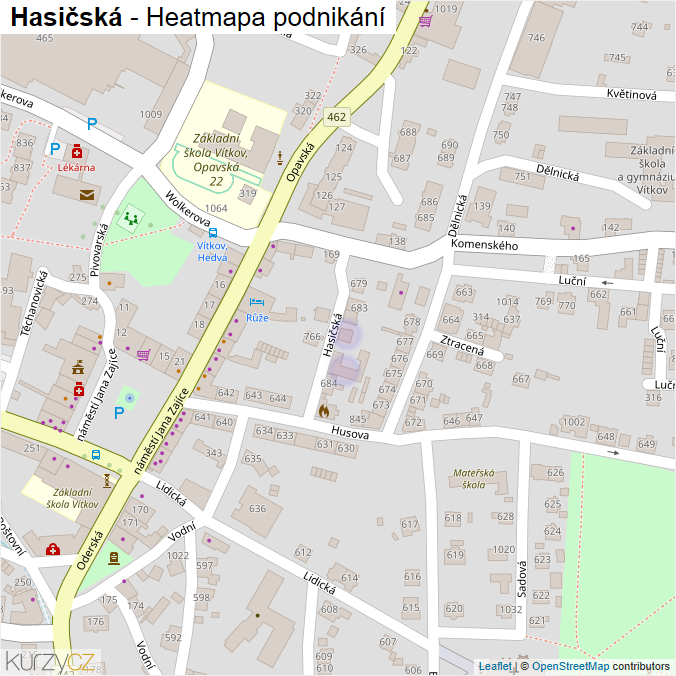 Mapa Hasičská - Firmy v ulici.