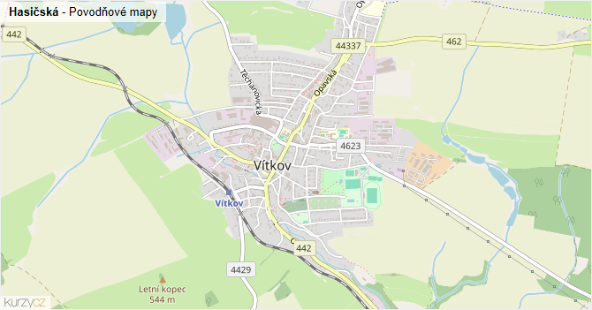 Hasičská - záplavové mapy stoleté vody