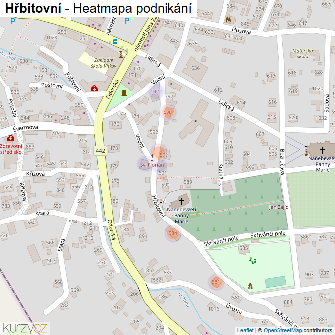 Mapa Hřbitovní - Firmy v ulici.
