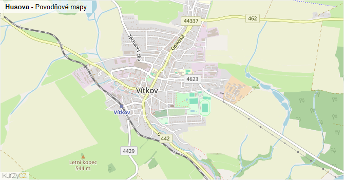 Husova - záplavové mapy stoleté vody
