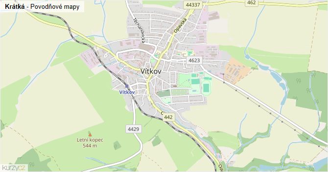 Krátká - záplavové mapy stoleté vody