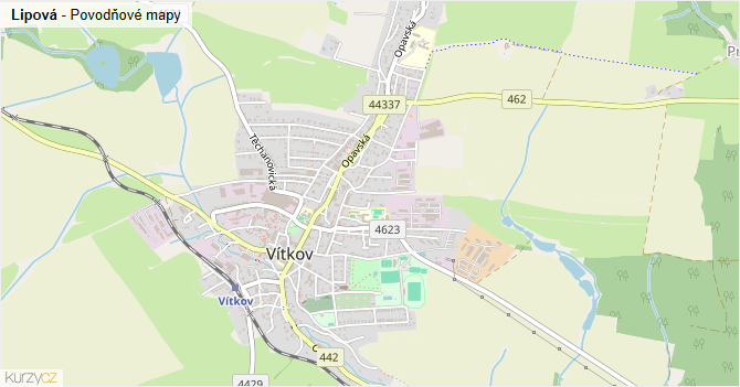 Lipová - záplavové mapy stoleté vody