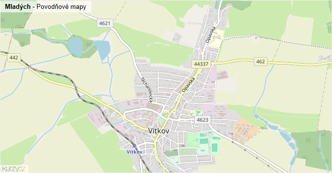Mladých - záplavové mapy stoleté vody