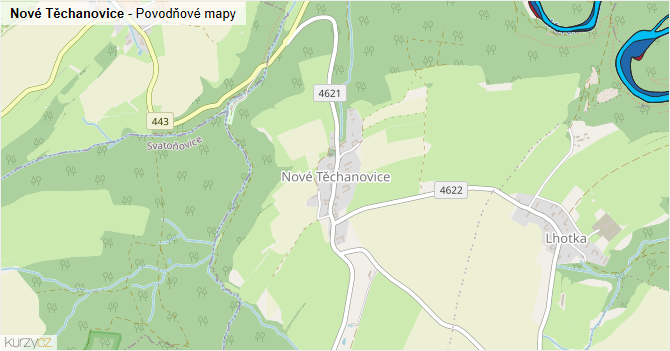 Nové Těchanovice - záplavové mapy stoleté vody