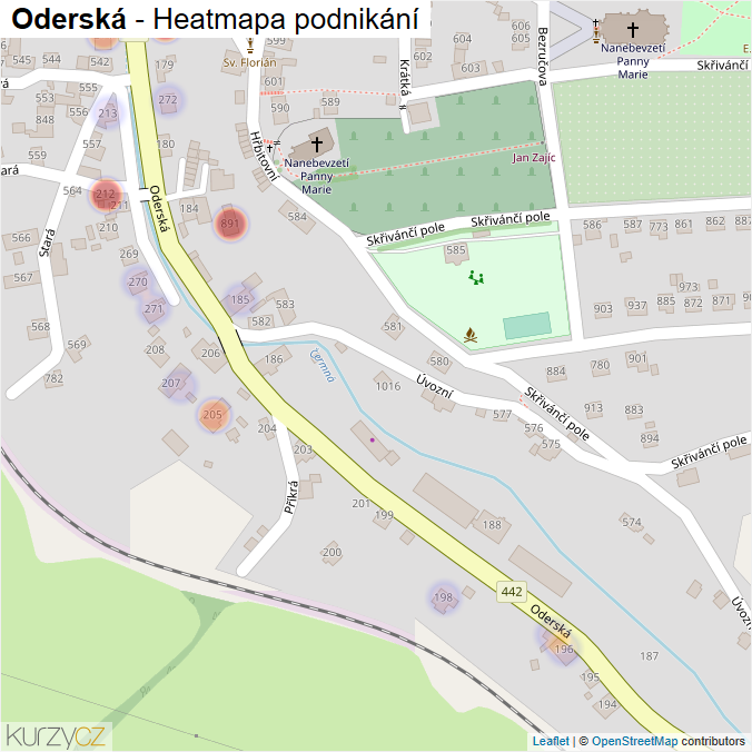 Mapa Oderská - Firmy v ulici.