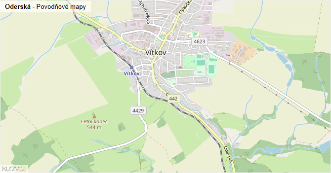 Oderská - záplavové mapy stoleté vody