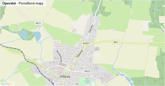Opavská - záplavové mapy stoleté vody