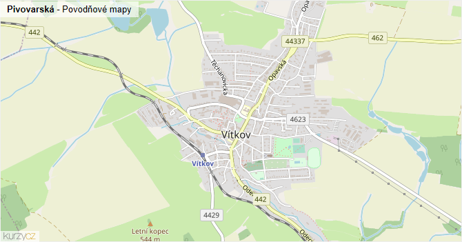 Pivovarská - záplavové mapy stoleté vody