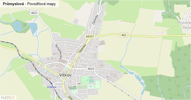 Průmyslová - záplavové mapy stoleté vody