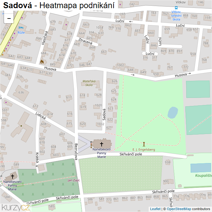 Mapa Sadová - Firmy v ulici.