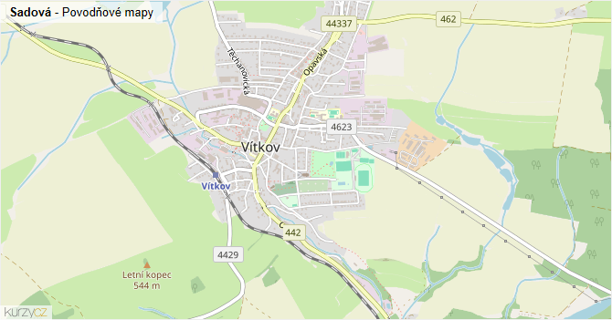 Sadová - záplavové mapy stoleté vody
