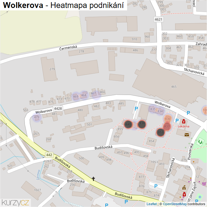Mapa Wolkerova - Firmy v ulici.