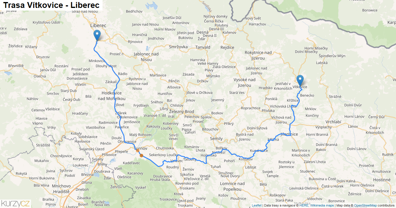 Vítkovice-Liberec, mapa trasy
