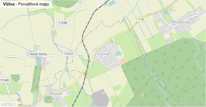 Vižina - záplavové mapy stoleté vody