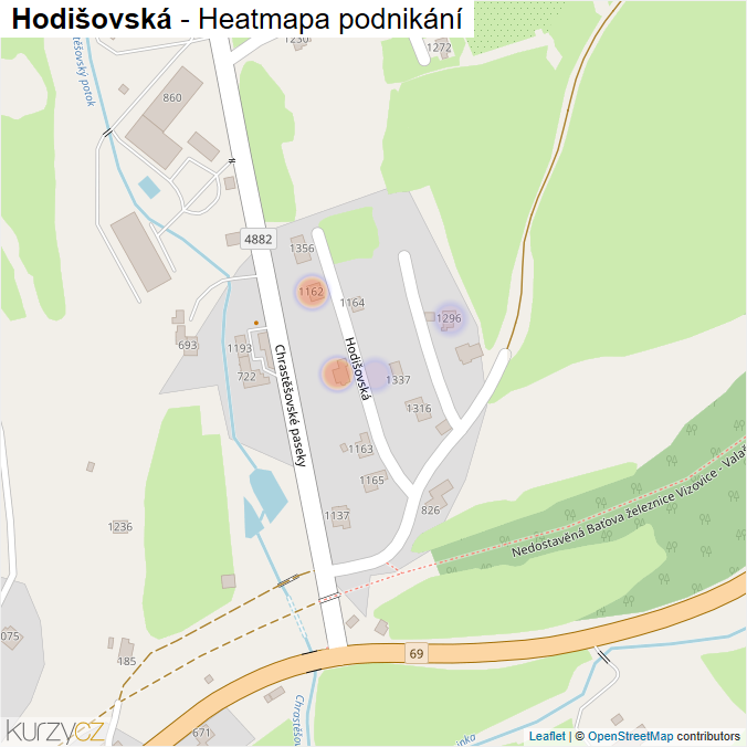 Mapa Hodišovská - Firmy v ulici.