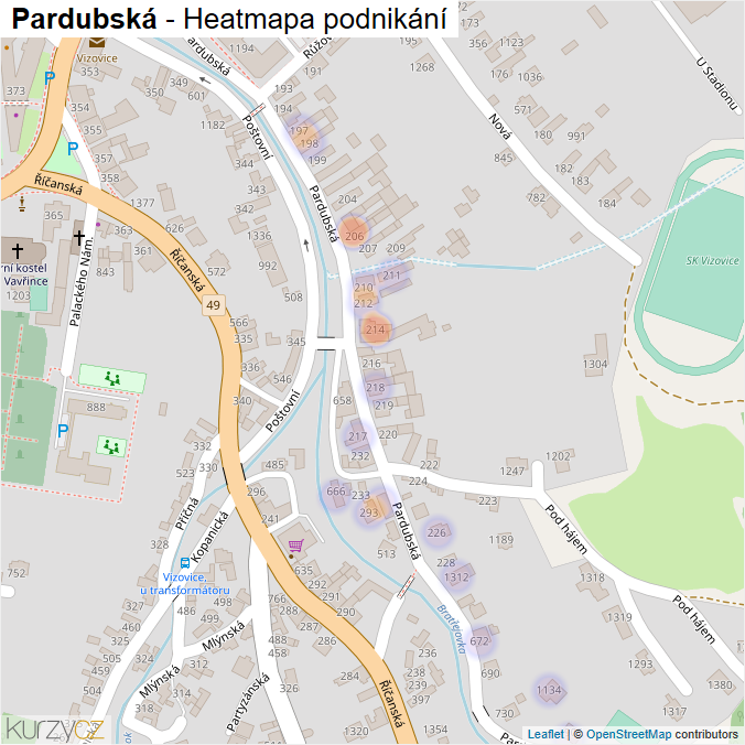 Mapa Pardubská - Firmy v ulici.
