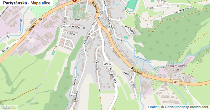 Partyzánská - mapa ulice
