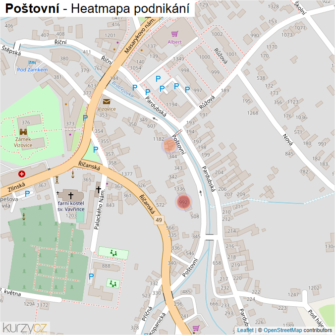 Mapa Poštovní - Firmy v ulici.