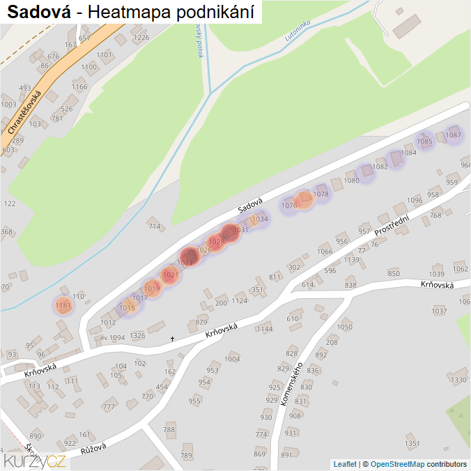 Mapa Sadová - Firmy v ulici.