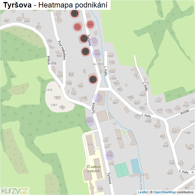 Mapa Tyršova - Firmy v ulici.
