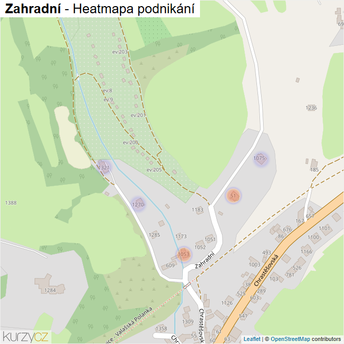 Mapa Zahradní - Firmy v ulici.