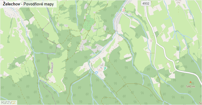 Želechov - záplavové mapy stoleté vody