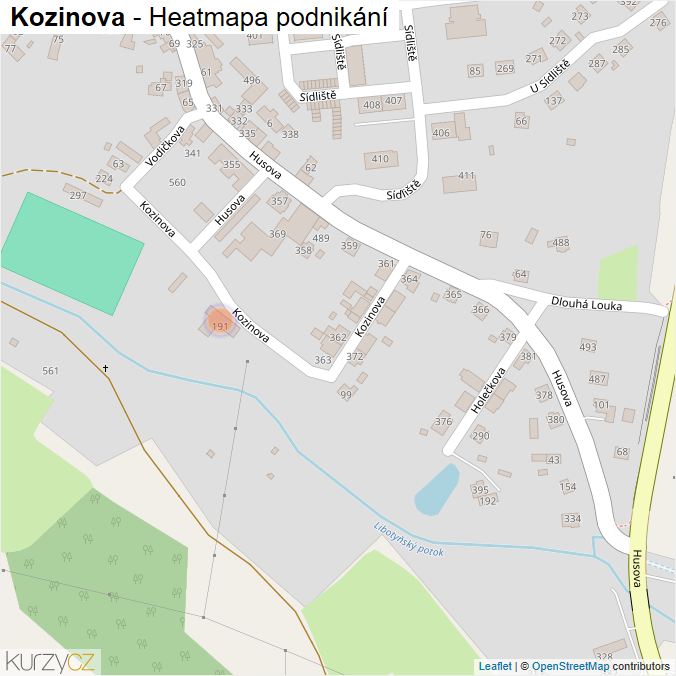 Mapa Kozinova - Firmy v ulici.