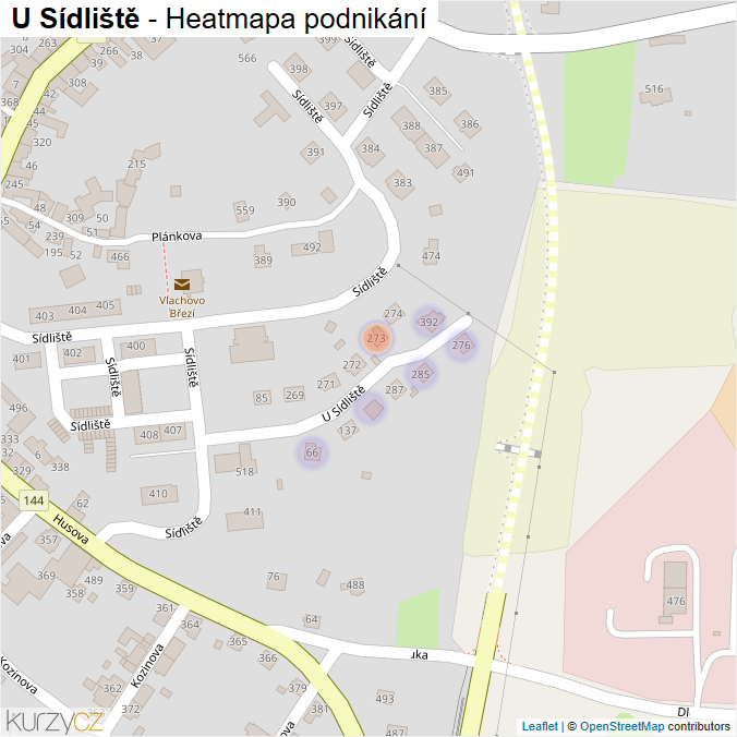 Mapa U Sídliště - Firmy v ulici.