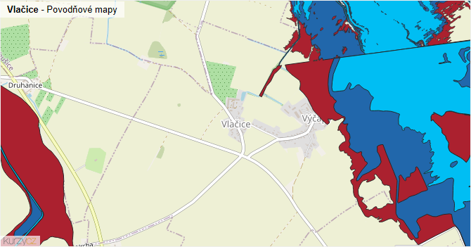 Vlačice - záplavové mapy stoleté vody
