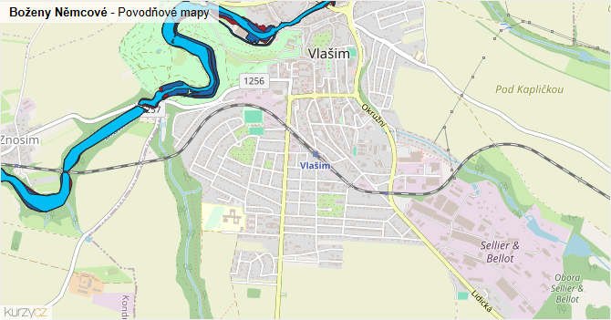 Boženy Němcové - záplavové mapy stoleté vody
