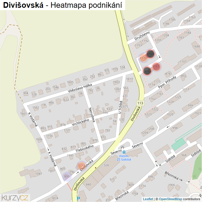 Mapa Divišovská - Firmy v ulici.