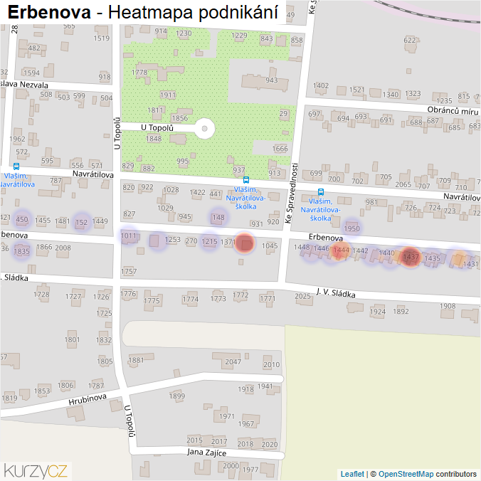 Mapa Erbenova - Firmy v ulici.