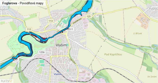 Foglarova - záplavové mapy stoleté vody