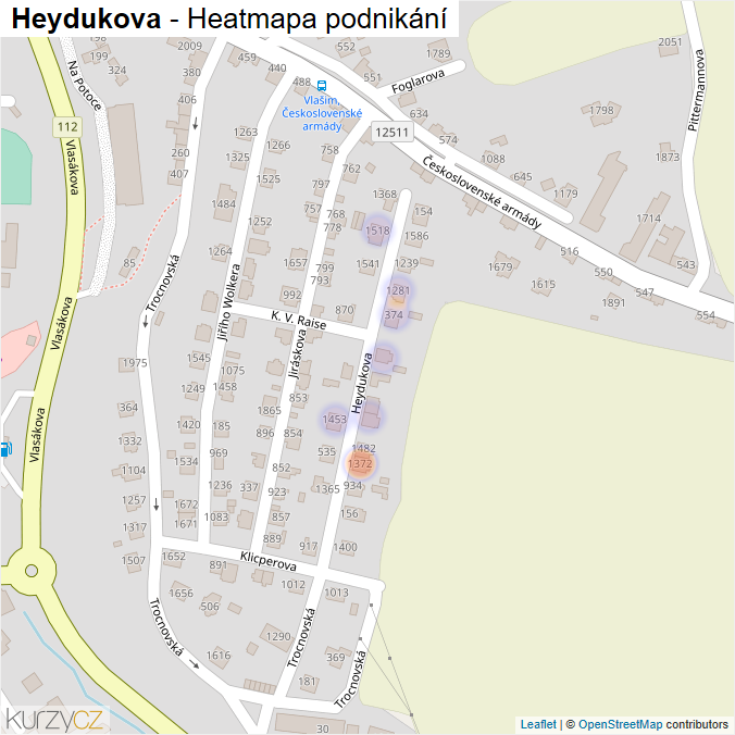 Mapa Heydukova - Firmy v ulici.