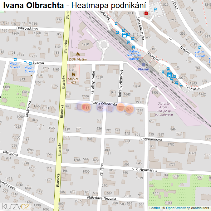 Mapa Ivana Olbrachta - Firmy v ulici.