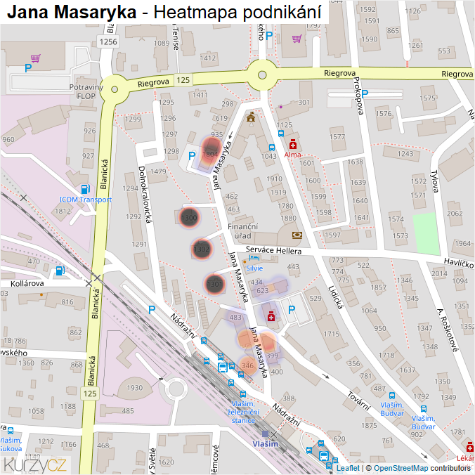 Mapa Jana Masaryka - Firmy v ulici.