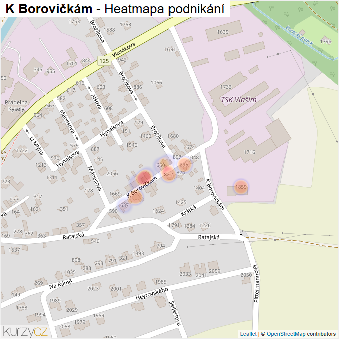 Mapa K Borovičkám - Firmy v ulici.