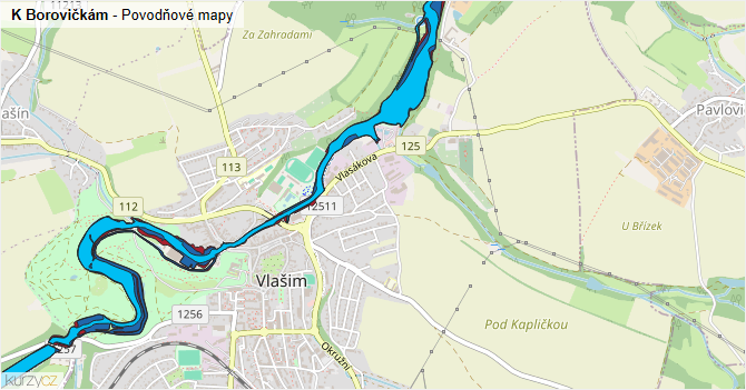 K Borovičkám - záplavové mapy stoleté vody