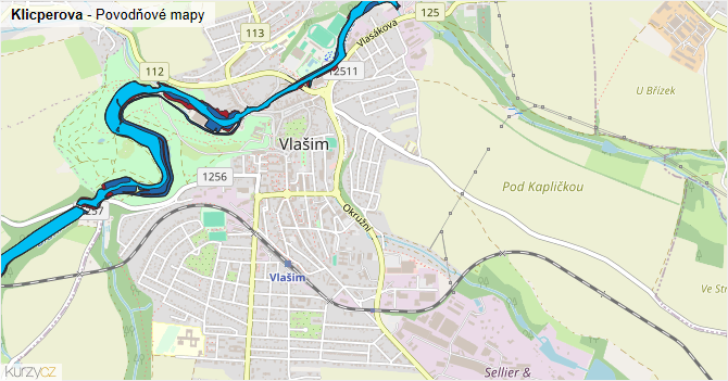 Klicperova - záplavové mapy stoleté vody