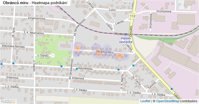 Obránců míru - mapa podnikání