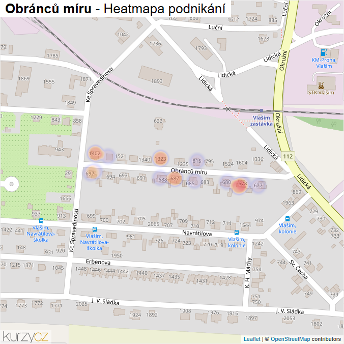 Mapa Obránců míru - Firmy v ulici.