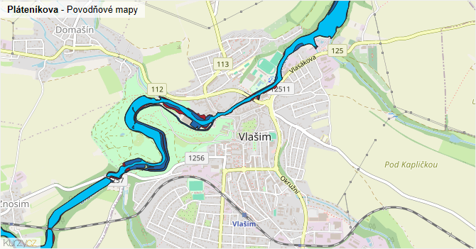 Pláteníkova - záplavové mapy stoleté vody