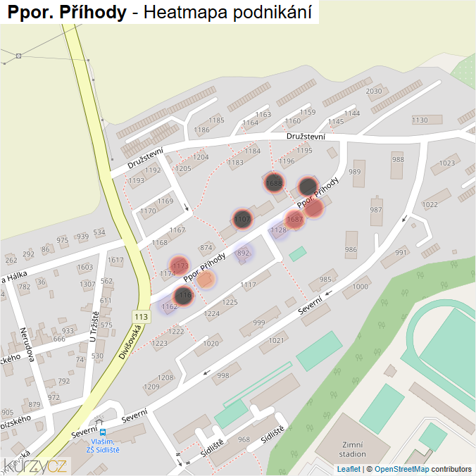 Mapa Ppor. Příhody - Firmy v ulici.