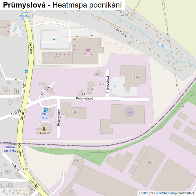Mapa Průmyslová - Firmy v ulici.